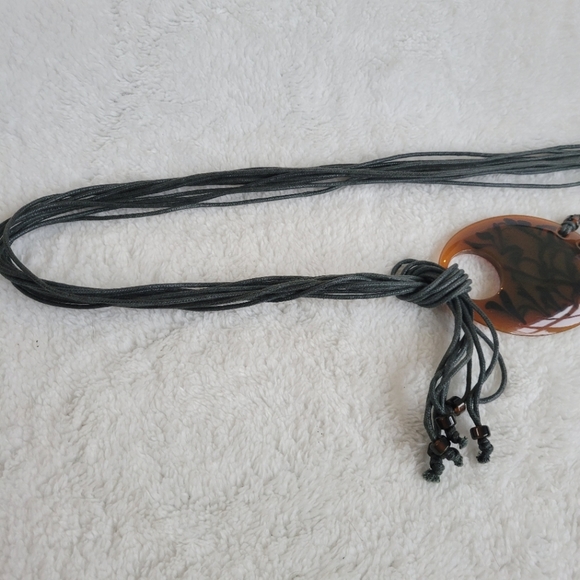 String Tie Belt Black Beaded Fringe Knot Boho Vintage Brown Tortoise Shell Loop - Picture 5 of 7